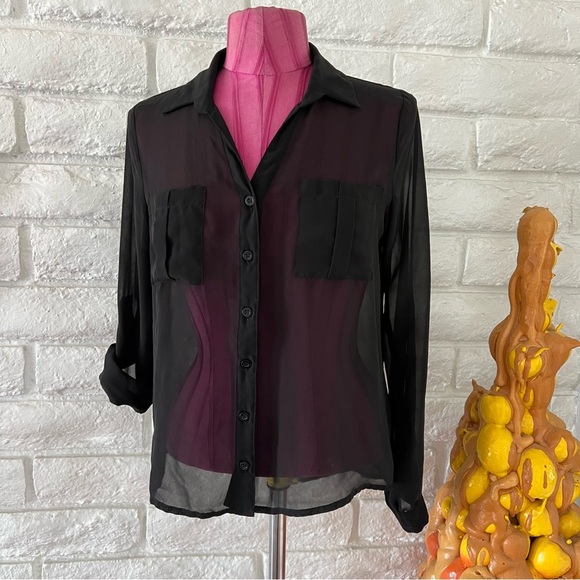 mine Tops - Mine Black Sheer Long Sleeve Blouse